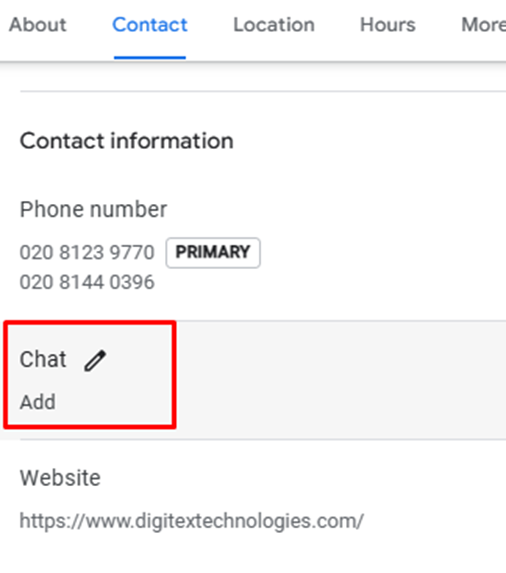 Navigate to the Contact section and click Add Chat button
